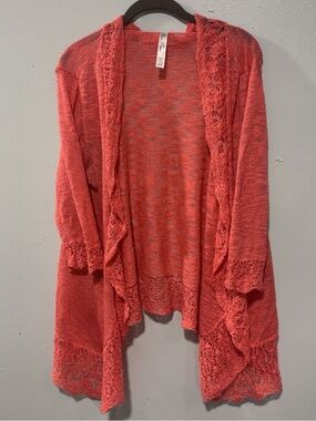 Rina Rossi Coral Orange Open~Knit Cardigan